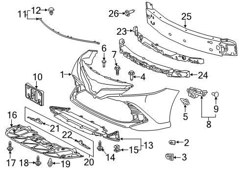 2019 Toyota Camry Front Bumper Front Weatherstrip Diagram for 53395-06070
