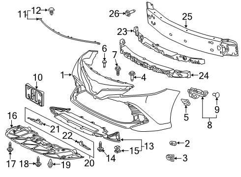 2019 Toyota Camry Front Bumper Bumper Cover Diagram for 52119-0X936