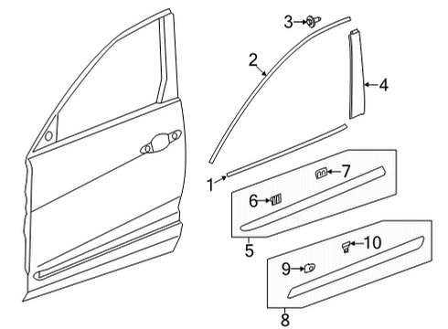 2022 Acura MDX Exterior Trim - Front Door Garnish Assembly, Left Front Diagram for 72352-TYA-A11