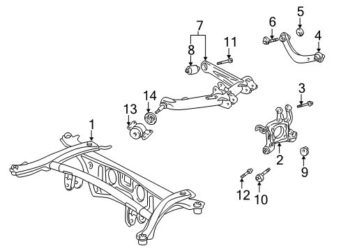 2006 Toyota Matrix Rear Suspension Components, Lower Control Arm, Upper Control Arm, Stabilizer Bar Support Bracket Diagram for 48070-32040