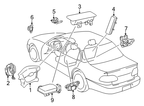 2000 Toyota Corolla Air Bag Components Driver Air Bag Diagram for 45130-02111-E0