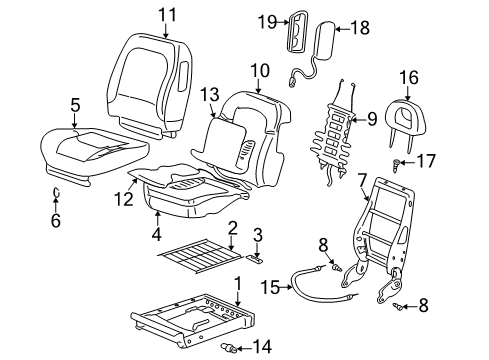 2007 Buick Rendezvous Front Seat Components Seat Back Cover Diagram for 89022445