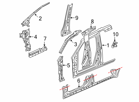 2008 Honda Odyssey Switches Stiffener, R. Center Pillar Diagram for 63210-SHJ-A00ZZ