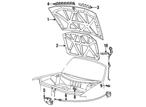 1994 Mercury Villager Hood & Components Lock Brace Diagram for F3XY16864A