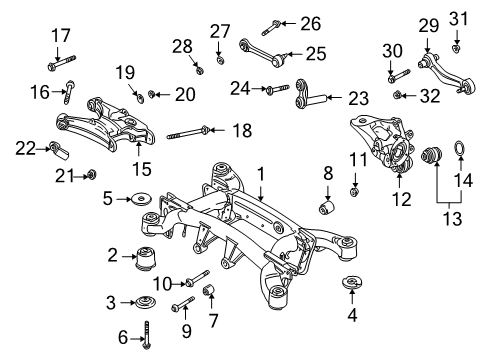 2002 BMW X5 Rear Suspension Components, Lower Control Arm, Upper Control Arm, Ride Control, Stabilizer Bar Collar Screw Diagram for 33321091058