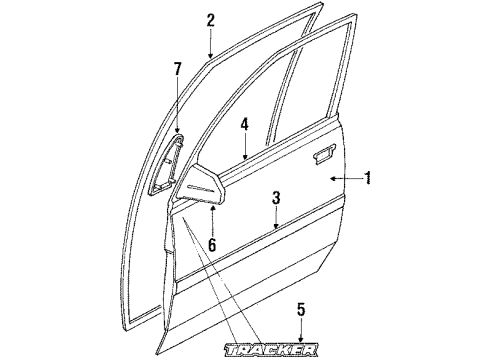 1990 Geo Tracker Front Door & Components, Outside Mirrors, Exterior Trim Weatherstrip, Fr Door Opng, RH (On Esn) Diagram for 91173793