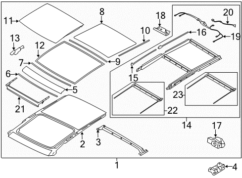 2015 Hyundai Tucson Sunroof Weatherstrip-Panoramaroof Mov/Glass Diagram for 81619-2S010