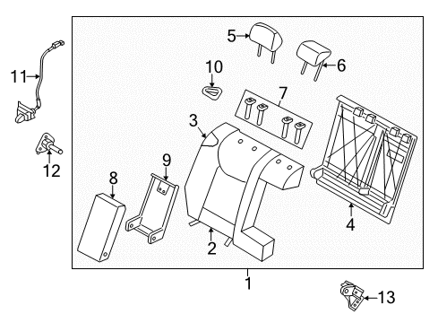 2011 Hyundai Elantra Rear Seat Components Board Assembly-Rear Seat Back ARMREST Diagram for 89931-3X100-RAS