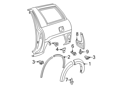 2001 Toyota RAV4 Exterior Trim - Quarter Panel Mud Guard Diagram for 76625-42080