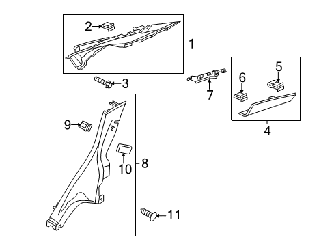 2013 Ford Fiesta Interior Trim - Quarter Panels Upper Quarter Trim Diagram for BE8Z-5431004-AB