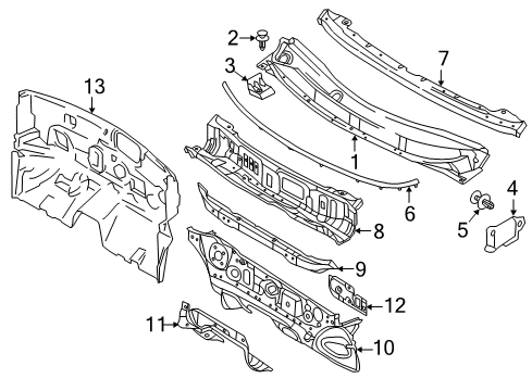 2014 Nissan Versa Cowl INSULATOR-Dash Lower, Front Diagram for 67810-1HL0B