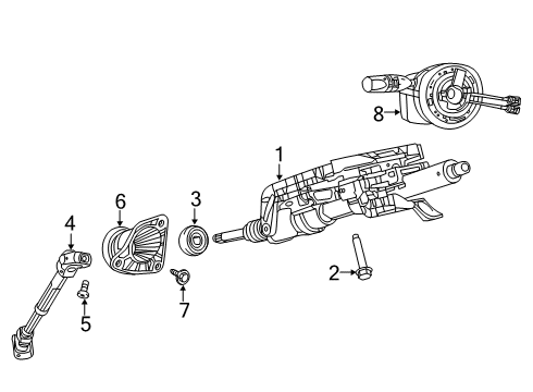 2021 Jeep Grand Cherokee Steering Column Assembly, Shaft & Internal Components, Shroud, Switches & Levers Steering Column Module Diagram for 6NE99LC5AC