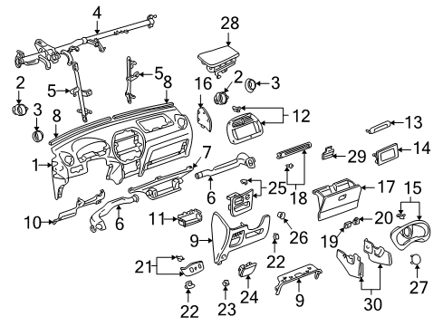 2001 Toyota RAV4 Instrument Panel Instrument Panel Diagram for 55311-42080-E0