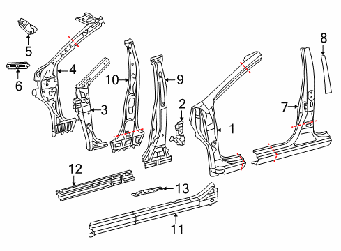 2017 Toyota Prius C Center Pillar & Rocker, Hinge Pillar Hinge Pillar Gusset Diagram for 61117-52030