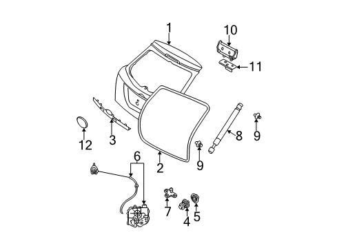 2003 Ford Focus Gate & Hardware Lock Cylinder Diagram for 6S4Z-7843432-A