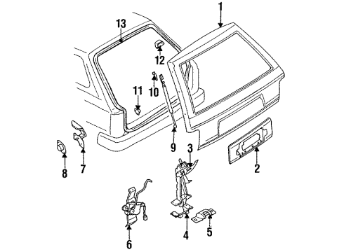 1986 Nissan Maxima Gate & Hardware Tail Gate Lock Assembly Diagram for 90640-17E00