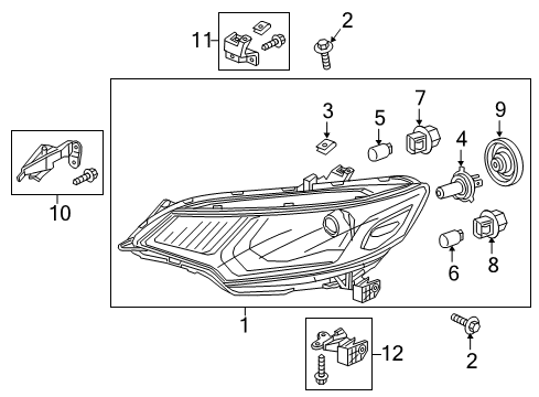 2017 Honda Fit Headlamps Headlight Assembly, Driver Side Diagram for 33150-T5A-A21