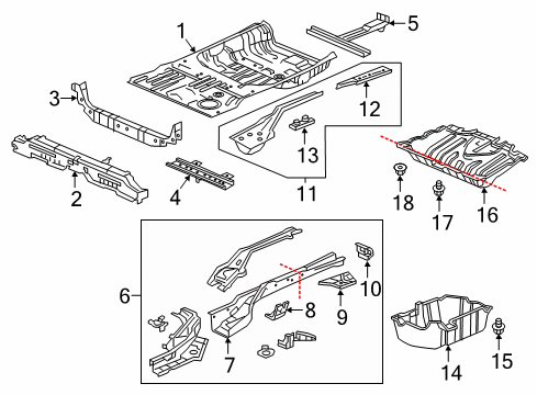 2021 Honda CR-V Rear Floor & Rails Stiffener, R. RR. Frame (Upper) (B) Diagram for 65542-TLA-305ZZ