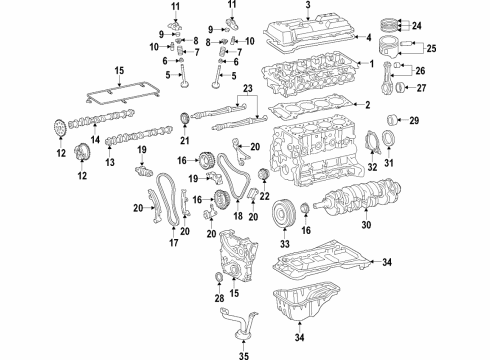 2020 Toyota Tacoma Engine Parts, Mounts, Cylinder Head & Valves, Camshaft & Timing, Variable Valve Timing, Oil Pan, Oil Pump, Balance Shafts, Crankshaft & Bearings, Pistons, Rings & Bearings Timing Chain Diagram for 13506-75070