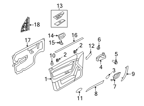 2009 Chevrolet Aveo5 Interior Trim - Front Door Cover Asm, Front Side Door Window Frame Diagram for 96695627