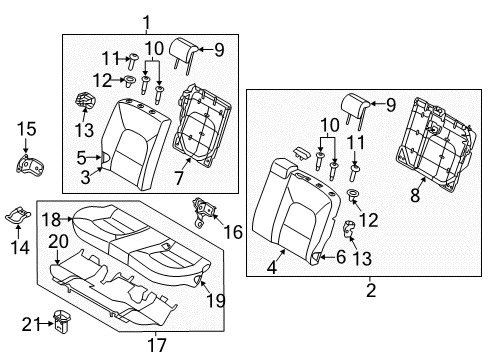 2015 Kia Rio Rear Seat Components Cushion Assembly-Rear Seat Diagram for 891001W050BDW
