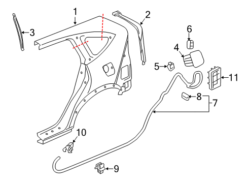 2012 Honda CR-V Fuel Door Gutter Comp L, Rea Diagram for 63720-T0A-A00ZZ