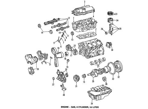 1993 Toyota Camry Engine Parts, Mounts, Cylinder Head & Valves, Camshaft & Timing, Oil Pan, Oil Pump, Crankshaft & Bearings, Pistons, Rings & Bearings Bearings Diagram for 13041-62020-02