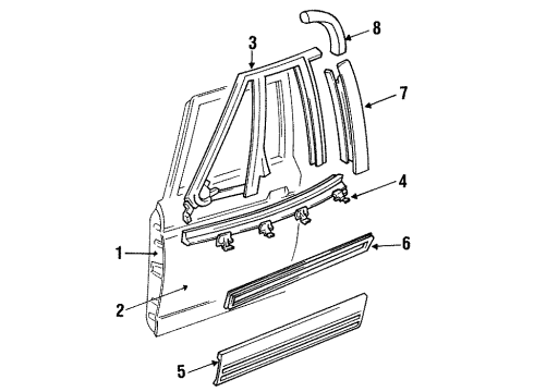 1993 Oldsmobile 98 Front Door SEALING STRIP, Front Door Window Channel Diagram for 25614739