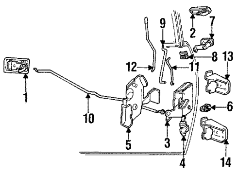 1990 Ford Mustang Lock & Hardware Handle Diagram for E7FZ-6122404-A