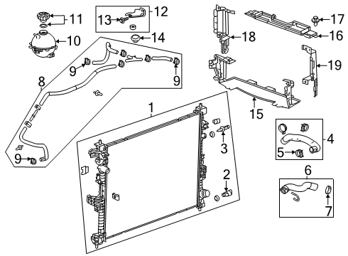 2020 GMC Acadia Radiator & Components Upper Baffle Diagram for 84147801