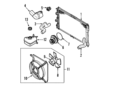 2004 Chevrolet Aveo Cooling System, Radiator, Water Pump, Cooling Fan Shroud, Engine Coolant Fan Diagram for 93742288