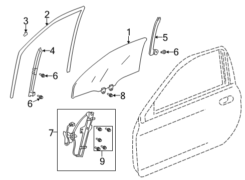 2000 Honda Insight Front Door Channel, Right Front Door Run Diagram for 72235-S3Y-003