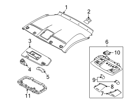 2010 Nissan 370Z Interior Trim - Roof Left Sun Visor Assembly Diagram for 96401-1EJ0A