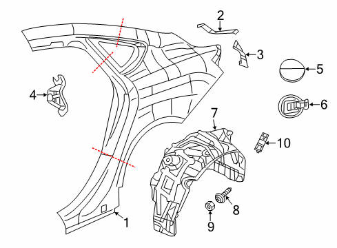 2017 Chrysler 200 Quarter Panel & Components TROUGH-Deck Opening Diagram for 68104228AB