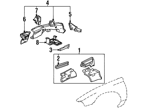 1986 Acura Legend Structural Components & Rails Bracket, Engine Support Diagram for 60831-SD4-Z50ZZ