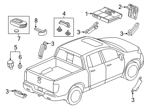 2017 Honda Ridgeline Keyless Entry Components Remote Engine Start System Diagram for 72147-T6Z-A11