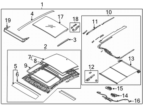 2020 Hyundai Sonata Sunroof W/STRIP-PANORAMAROOF RR Glass Diagram for 81644-L1000