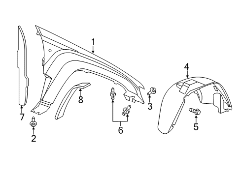 2007 Jeep Grand Cherokee Fender & Components Shield-Fender Side Diagram for 55156620AF