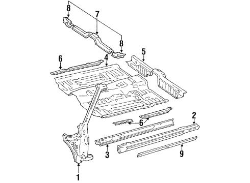 1986 Toyota Celica Hinge Pillar, Rocker, Exterior Trim, Floor & Rails Front Floor Pan Diagram for 58111-20100