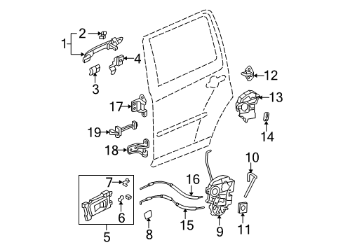2011 Honda Pilot Rear Door Handle Assembly, Left Rear Door (Outer) (White Diamond Pearl) Diagram for 72680-SNE-A11YC