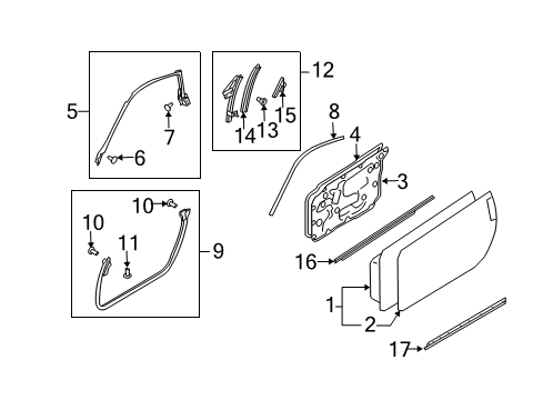 2003 Infiniti G35 Door & Components, Exterior Trim Seal-Front Door PARTING, R Diagram for 80838-AM91E