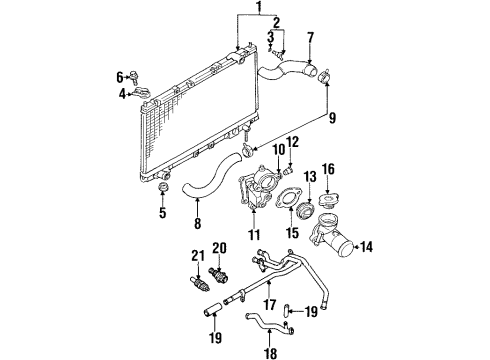 1995 Mitsubishi Eclipse Senders Engine Cooling Radiator Assembly Diagram for MR127911