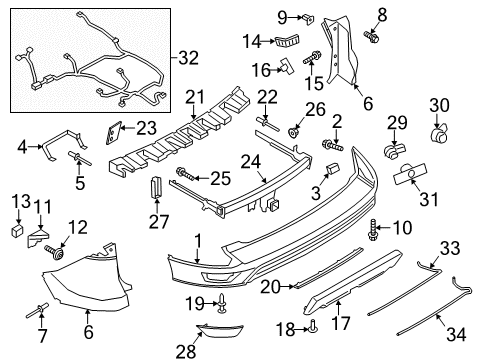 2018 Ford Escape Rear Bumper Bumper Rivet Diagram for -W704342-S300