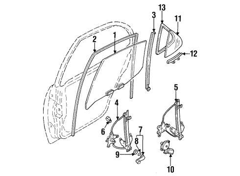 1993 Nissan Altima Rear Door Handle Assy-Door Window Regulator Diagram for 80760-0E701