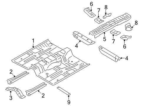 2009 Hyundai Elantra Pillars, Rocker & Floor - Floor & Rails Reinforcement Assembly-Center Floor Rear Diagram for 65130-2L000