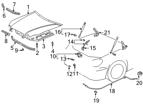 2001 Lexus GS300 Hood & Components Hinge Assembly, Hood, LH Diagram for 53420-30130