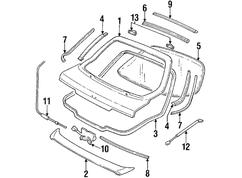 1993 Acura Integra Lift Gate Tailgate Diagram for 68100-SK7-A80ZZ