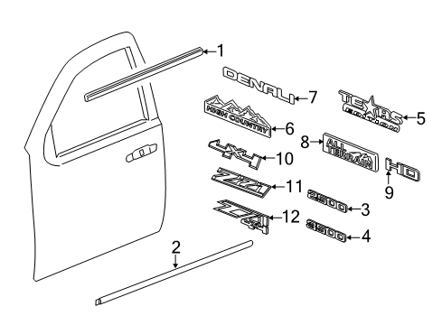 2016 GMC Sierra 3500 HD Exterior Trim - Front Door Belt Molding Diagram for 84025009