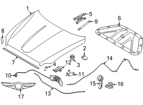 2022 Genesis GV70 Hood & Components, Exterior Trim Ball Joint-Hood Lifter Diagram for 81163-C7000