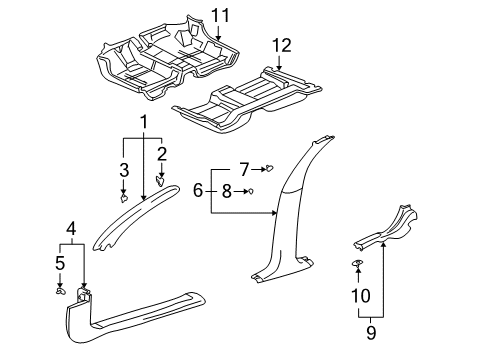 2004 Pontiac Bonneville Interior Trim - Pillars, Rocker & Floor MOLDING, Windshield Garnish Molding Diagram for 25766607